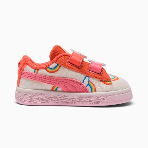 PUMA x CARE BEARS x SESAME STREET Basket Toddlers' "Elmo Cheer" Easy On Sneakers, Frosted Ivory-Red Glamour-Pearl Pink, extralarge